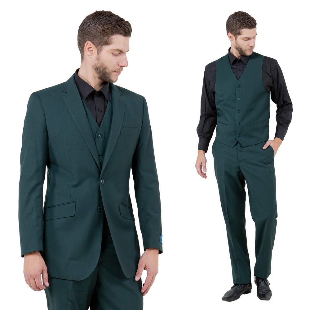 Modern Fit 3pc Wool Mens Suit Set by ZeGarie, Green